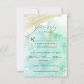 シンプル金ゴールドと緑のメ結婚ニュー選択RSVP 出欠カード (正面)