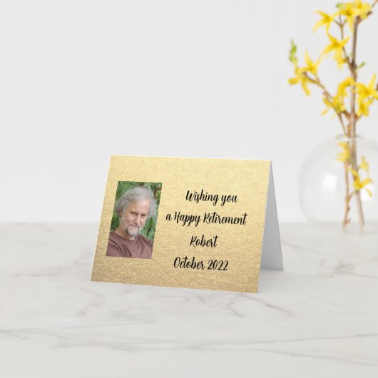 シンプル金ゴールドと黒人幸福の退職願い カード (黄色い花)