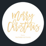 シンプル金ゴールドのホワイトスクリプトMerry Christmas ラウンドシール<br><div class="desc">シンプル金ゴールドホワイトスクリプトメリークリスマスクラシックラウンドステッカー</div>
