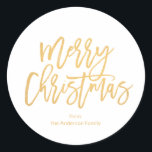 シンプル金ゴールドのホワイトスクリプトMerry Christmas ラウンドシール<br><div class="desc">シンプル金ゴールドホワイトスクリプトメリークリスマスクラシックラウンドステッカー</div>