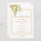 シンプル金ゴールドの葉の枠 招待状 (正面/裏面)