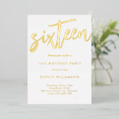 シンプル金ゴールドの誕生 箔招待状 (立ち正面)