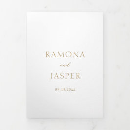 シンプル金ゴールドはっきりしたQRコーモダンド結婚の 三つ折り招待状