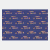 シンプル金ゴールドエレガントの雪のネイビーブルークリスマス ラッピングペーパーシート (正面)