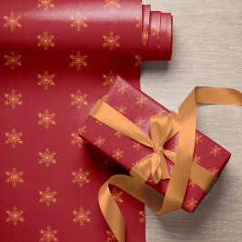 シンプル金ゴールドエレガントの雪の赤いクリスマス ラッピングペーパー