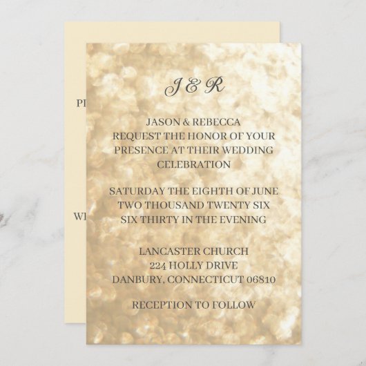 シンプル金ゴールドエレガントウェディングデー招待状 招待状 (正面/裏面)