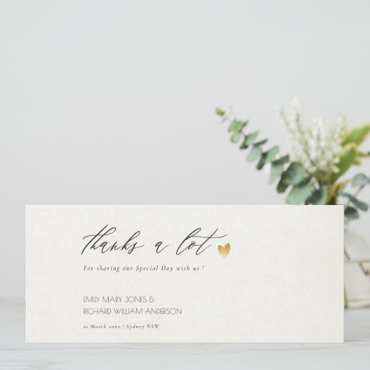 シンプル金ゴールドエレガントクラフトタイポグラフィありがとう 招待状 (スタンド正面)