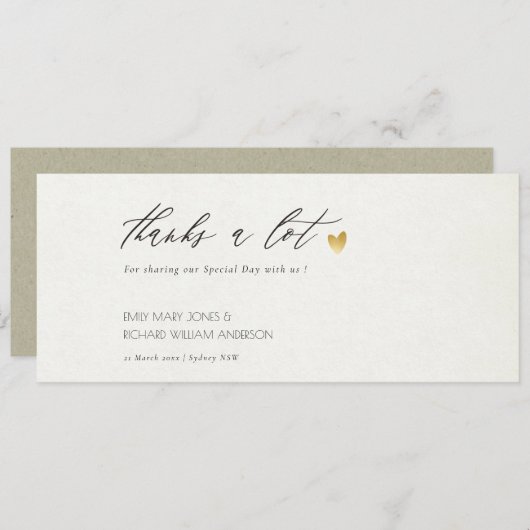 シンプル金ゴールドエレガントクラフトタイポグラフィありがとう 招待状 (正面/裏面)