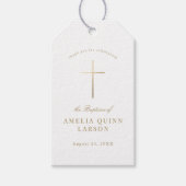 シンプル金ゴールドエレガントクロスバプテスマ《キリスト教》洗礼式や命名式 ギフトタグ (正面)