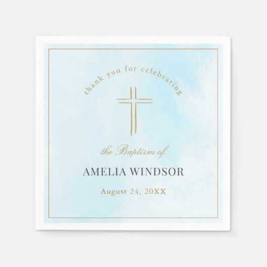 シンプル金ゴールドエレガントクロスバプテスマ《キリスト教》洗礼式や命名式 スタンダードカクテルナプキン (正面)