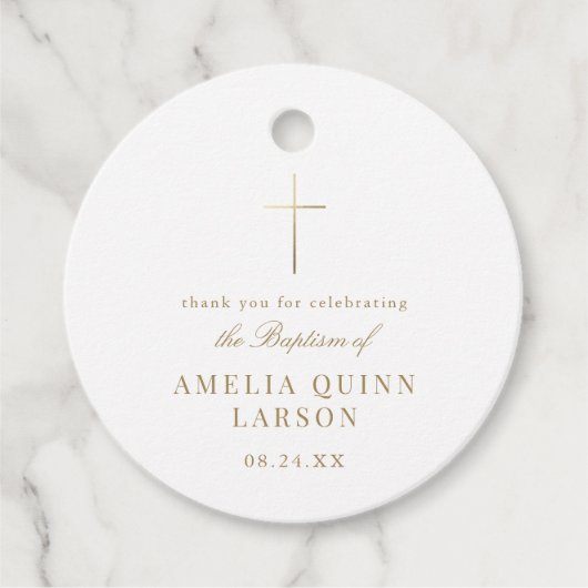 シンプル金ゴールドエレガントクロスバプテスマ《キリスト教》洗礼式や命名式 フェイバータグ (正面)