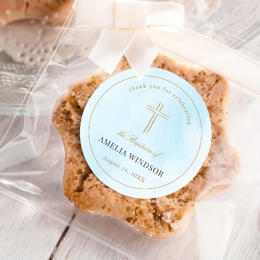 シンプル金ゴールドエレガントクロスバプテスマ《キリスト教》洗礼式や命名式 ラウンドシール