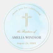 シンプル金ゴールドエレガントクロスバプテスマ《キリスト教》洗礼式や命名式 ラウンドシール (正面)