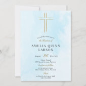 シンプル金ゴールドエレガントクロスバプテスマ 招待状 (正面)