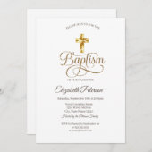 シンプル金ゴールドエレガントクロスバプテスマ 招待状 (正面/裏面)