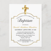 シンプル金ゴールドエレガントクロスボーイズバプテスマ招待状 ポストカード (正面)