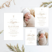 シンプル金ゴールドエレガントクロス書道バプテスマ 招待状