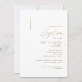 シンプル金ゴールドエレガントクロス書道バプテスマ 招待状 (正面)