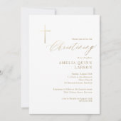 シンプル金ゴールドエレガントクロス書道《キリスト教》洗礼式や命名式 招待状 (正面)