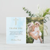 シンプル金ゴールドエレガントクロス洗礼サンキューカード 招待状 (スタンド正面)