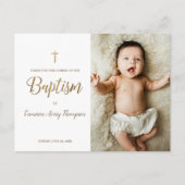 シンプル金ゴールドエレガントクロス洗礼写真ありがとう ポストカード (正面)