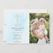 シンプル金ゴールドエレガントクロス洗礼写真 招待状 (正面)
