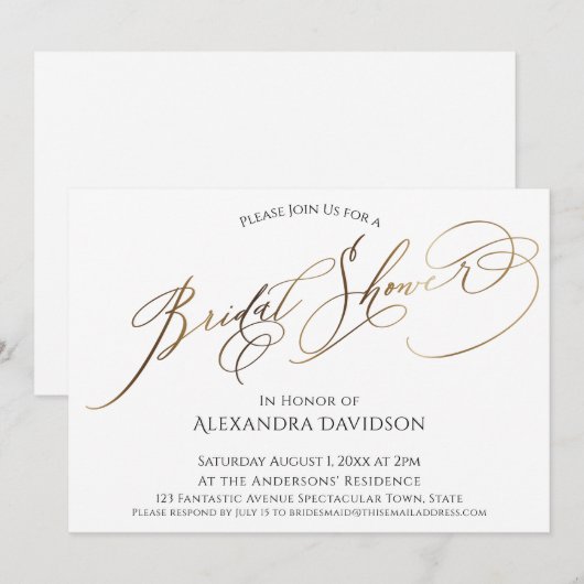 シンプル金ゴールドエレガントタイポグラフィブライダルシャワー 招待状 (正面/裏面)