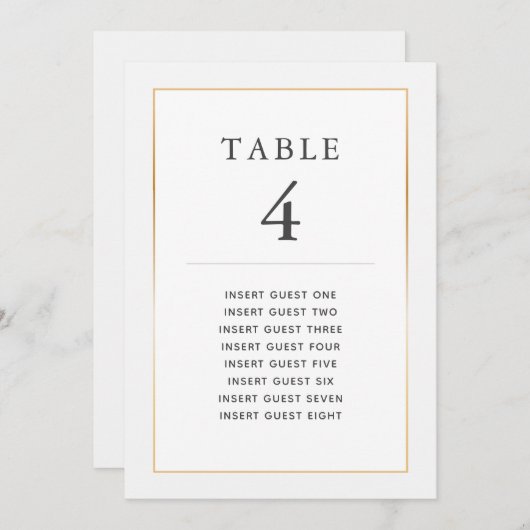 シンプル金ゴールドエレガントテーブル4枚カスタムの座席カード 招待状 (正面/裏面)