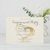 シンプル金ゴールドエレガントハートタイポグラフィ婚約 招待状 (スタンド正面)