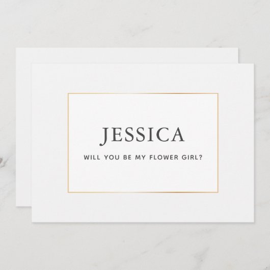 シンプル金ゴールドエレガントフラワーガール提案カード セーブザデート (正面/裏面)