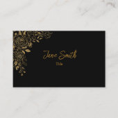 シンプル金ゴールドエレガントフラワーブラック 名刺 (正面)