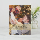 シンプル金ゴールドエレガントフレーム写真クリスマス シーズンカード (スタンド正面)