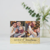 シンプル金ゴールドエレガントフレーム2写真クリスマス シーズンポストカード (スタンド正面)
