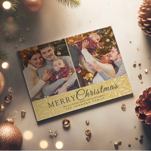 シンプル金ゴールドエレガントフレーム2写真クリスマス シーズンポストカード