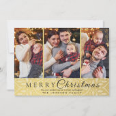 シンプル金ゴールドエレガントフレーム3写真クリスマス シーズンカード (正面)