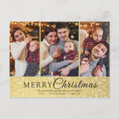 シンプル金ゴールドエレガントフレーム3写真クリスマス シーズンポストカード (正面)