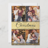 シンプル金ゴールドエレガントフレーム4写真クリスマス シーズンカード (正面)