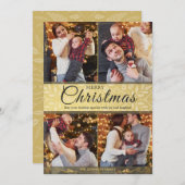シンプル金ゴールドエレガントフレーム4写真クリスマス シーズンカード (正面/裏面)