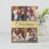 シンプル金ゴールドエレガントフレーム4写真クリスマス シーズンカード (スタンド正面)