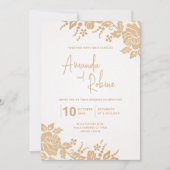 シンプル金ゴールドエレガントフローラ結婚式招待状 招待状 (正面)