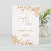 シンプル金ゴールドエレガントフローラ結婚式招待状 招待状 (スタンド正面)