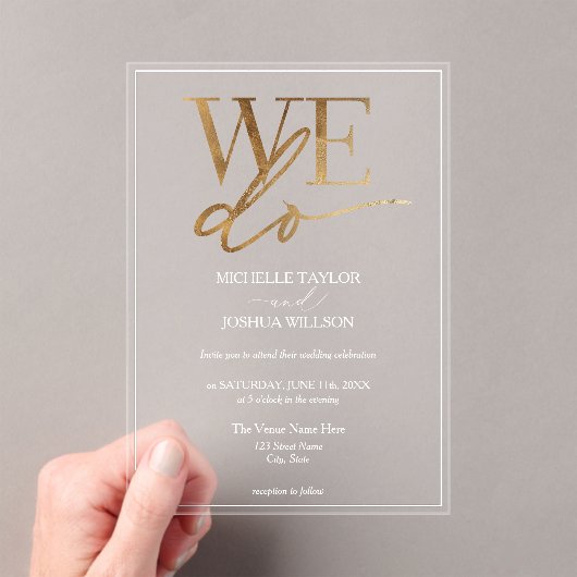シンプル金ゴールドエレガントミニマル結婚主義 アクリル招待状 (インサイチュ (ポータブル))