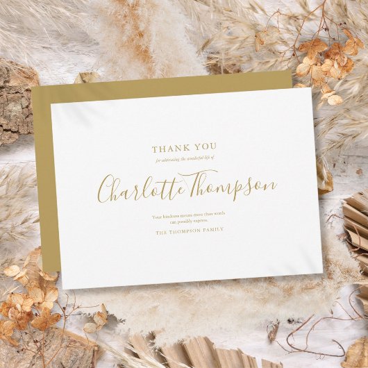 シンプル金ゴールドエレガント台本追悼式 サンキューカード