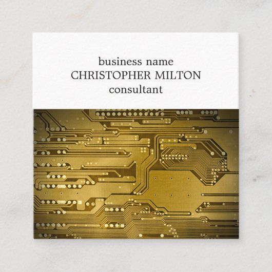 シンプル金ゴールドエレガント回路基板ハイテクサービス スクエア名刺 (正面)