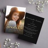 シンプル金ゴールドエレガント書道の卒業 案内状