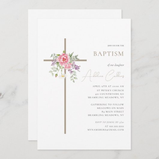 シンプル金ゴールドクロスエレガントミニマリスト 招待状 (正面/裏面)