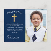 シンプル金ゴールドクロスダークブルー1番目の聖体感謝してい ポストカード (正面)