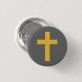 シンプル金ゴールドクロストオンブラックボタン 缶バッジ (正面&裏面)