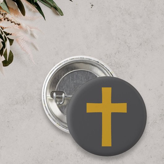 シンプル金ゴールドクロストオンブラックボタン 缶バッジ