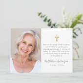 シンプル金ゴールドクロスフォト悔やみや弔慰葬儀 サンキューカード (スタンド正面)